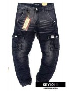 Чёрные,ДЖИНСОВЫЕ брюки ДЖОГГЕРЫ-с накладными карманами, для мальчиков .Размеры 134-164 см.Фирма KE YI QI Фото 1