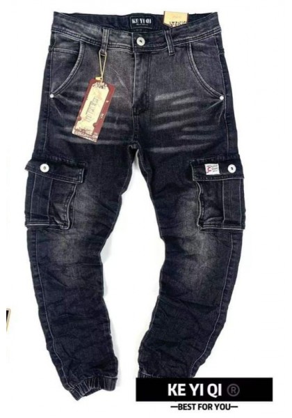 Чёрные,ДЖИНСОВЫЕ брюки ДЖОГГЕРЫ-с накладными карманами, для мальчиков .Размеры 134-164 см.Фирма KE YI QI