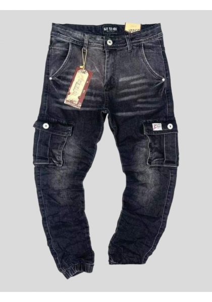 Чёрные,ДЖИНСОВЫЕ брюки ДЖОГГЕРЫ-с накладными карманами, для мальчиков .Размеры 134-164 см.Фирма KE YI QI