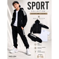 Cпортивні трикотажні костюми трійки для хлопчиків,щільна тканина LACOSTE 95 % бавовна . Розміри 8-16. Фірма DOLA ELVIN. Польща.