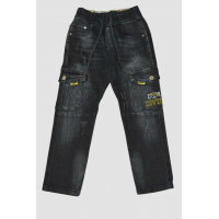 Чёрные,ДЖИНСОВЫЕ брюки с накладными карманами, для мальчиков .Размеры 116-146 см.Фирма KE YI QI